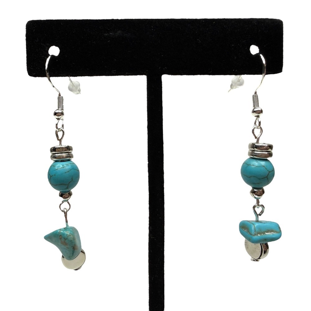S925 Sterling Silver Turquoise Stone Bead Dangle Drop Earrings Boho Jewelry